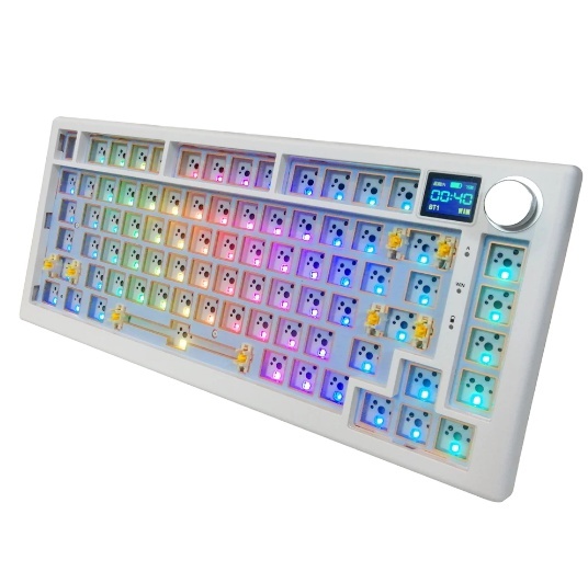 Wireless BT XJ80 Display Screen Mechanical Keyboards for WIN/MAC BT/2.4G/Type-C 5000mA Battery Gasket Hot Swap Keyboard