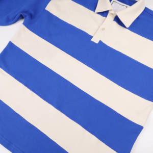 Camiseta Polo extragrande de manga larga azul con botones y patrón de rayas de algodón 100% - Product Image 4