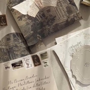 Set <span class=keywords><strong>di</strong></span> Biglietti d'Auguri Personalizzati per Matrimonio, con Goffratura, Nastro in Raso, Schizzo <span class=keywords><strong>di</strong></span> Castello, Busta e Carta Artistica con Stampa a Rotocalco - Product Image 5