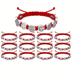 <b>Red</b> Rope Braided St. Benedict Virgin Mary Saint Jude Rosary Handmade <b>Red</b> String Cross Woven <b>Bracelet</b> Christian Prayer - Product Image 1