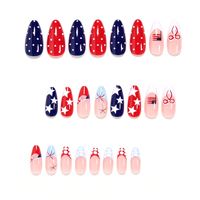 Faux ongles à pression style Fête de l'Indépendance, motif drapeau à pois blancs et étoiles feux d'artifice, bleu blanc rouge, 24 pièces