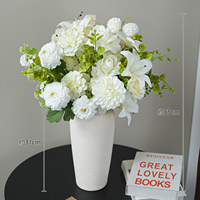 Bouquet de mariée blanc et vert, fleurs artificielles en soie, lys et roses, style naturel, pour photos de mariage et décoration