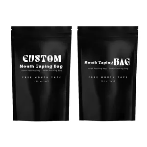Custom Matt Black Stand Up With Zipper Mouth Tape Sleep Seal Sleep Tape Mylar Bag