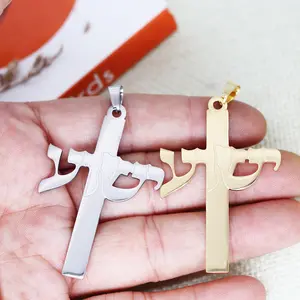 2024 new design letter hollow out fashion cross pendant for necklace DIY accessories fashion stainless steel religion charms