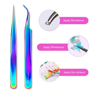 BORN PRETTY Beauty Tools Stainless Steel Straight Curved Nail Art Tweezer for Nail Stickers Decal Rhinestone Picker Tool