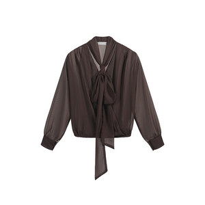 热卖v领衬衫女式长袖新款素色上衣时尚办公室奢华雪纺衬衫 - Product Image 5