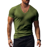 Collection été - T-shirt décontracté pour homme, coupe slim, col en V, manches courtes, design uni, respirant, séchage rapide, haute élasticité