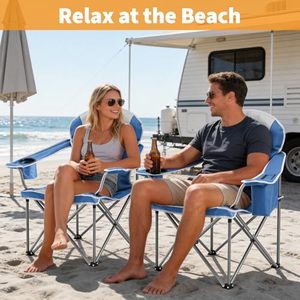Chaise de camping pliante surdimensionnée, portable, pliable, pour extérieur, jardin, avec porte-gobelets, pour pelouse, plage, atelier, voyage - Product Image 2