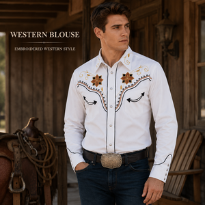 Western Blouse Custom Luxury Mens Embroidered <b>Cowboy</b> <b>Shirt</b> Pearl Snap Long Sleeve Woven Fabric Private Label Manufacturer - Product Image 2