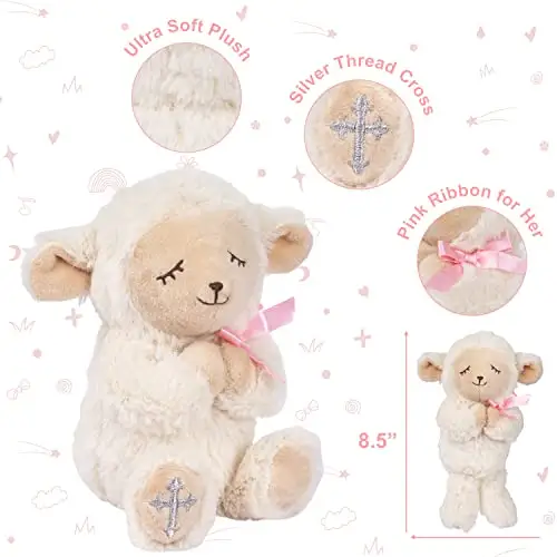 Lovely 7" Praying Lamb Plush Toy and Let Us Pray Baby Book in Keepsake Gift Box