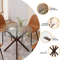 Table ronde en verre trempé 120 cm pour salle à manger ou cuisine avec pieds en métal