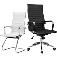 Silla de Oficina Ejecutiva Ergonómica de Cuero Negro con Respaldo Alto Acanalado, Personalizable OEM ODM, Estilo Vintage, Venta al Por Mayor