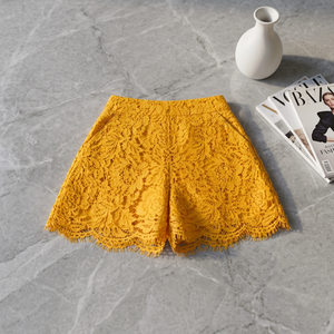 Short Bermuda Femme VIVI KA Taille Haute Jaune Dentelle Anti-Plis Coupe Droite Décontractée en Polyester Tissé VK5189 - Product Image 2