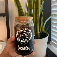 Verres à bière personnalisés de 16 oz, tasses à café, gobelets en verre borosilicate de type canette avec couvercles et pailles