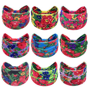 Bandeau large à fleurs Boho pour femmes, turban pour le sport, le yoga, noué - Product Image 2