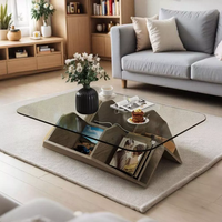Table basse rectangulaire en verre trempé, table à thé, table d'appoint pour salon, Meja Kopi