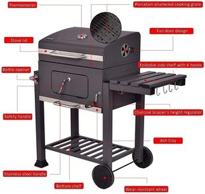Parrilla de Carbón Moderna Grande con Dispositivo de Seguridad contra Llamas, para Más de 5 Personas, Altura Ajustable, Carro Cromado, Acero al Carbono - Product Image 3