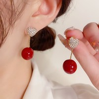 Pendientes Largos con Perlas Grandes para Mujer, Elegantes y Bonitos Pendientes Franceses en Forma de Corazón para Chica