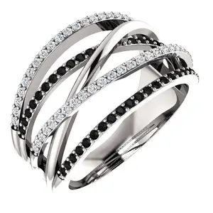 Caoshi Fashion Crystal White & Zwarte Ringen Voor Vrouw Elegante Charme Zirkoon Twee-Tone Vrouwen Ring Sieraden 2021