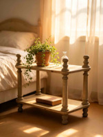 Support à plantes à 2 niveaux en bois naturel, pieds tournés, style rustique, démontable, fait main, multifonctionnel, pour la maison