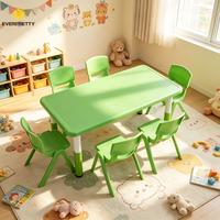 Meubles personnalisés pour les écoles maternelles et les garderies, table et chaises réglables en hauteur pour la maternelle, 6 places, en plastique vert