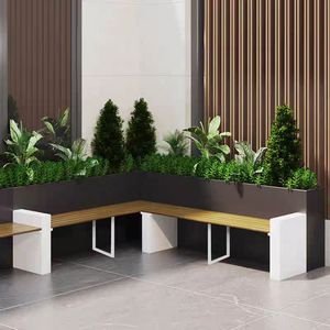 屋外錬鉄フラワートラフベンチ正方形の中庭植栽ボックス座席付き金属仕切りラック組み合わせ - Product Image 4