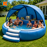 Bar de piscine gonflable personnalisé avec auvent, piscine gonflable avec canapé, bar de piscine flottant commercial en PVC avec sièges