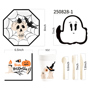 DAMAI Happy Halloween Paper Plates Set Halloween Theme Party Decorations Paper Plates Cups Napkins for Kids Halloween Party - Product Image 5