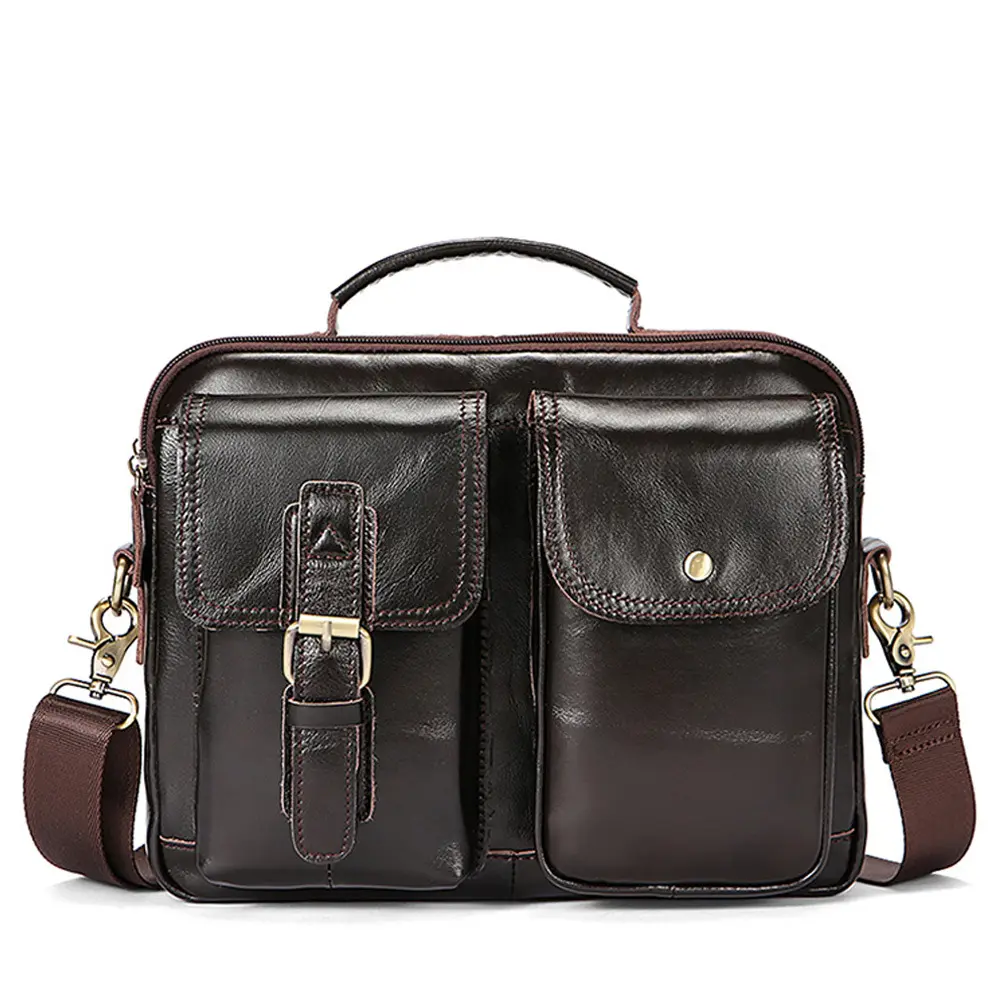 custom logo Genuine leather briefcase men messenger bags computer bag mens should bag laptop briefcase