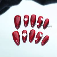 Ongles Artificiels de Haute Qualité Pure Fait Main Oeil de Chat Rouge Style Coeur Blanc Réutilisable Usine Vente en Gros