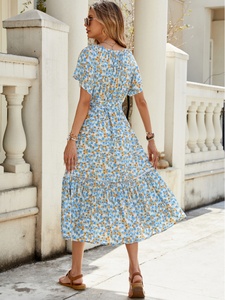 Robe d'été décontractée avec impression florale artistique Manches à volants anti-âge Style super féerique pour les vacances Pause thé - Product Image 4