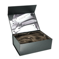 Boîte d'expédition rigide imprimée fantaisie pour perruques, extensions de cheveux, emballage en carton noir pour envoi postal, boîtes pour perruques