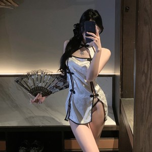 Lingerie Cheongsam Traforata in Stile Retrò |   Sottoveste ODM con Doppio Spacco, Camicia da Notte Sexy, Uniforme Seducente per <span class=keywords><strong>Donne</strong></span> - Product Image 2