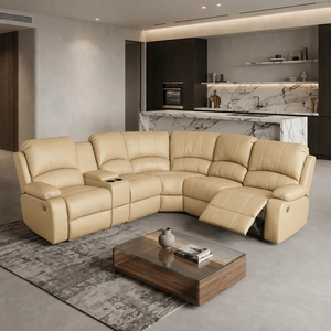 Modern Semicircular Air Leather Reclining Sectional <b>Sofa</b> <b>Set</b> with Metal Legs for Living Room and Apartment - Product Image 3