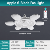 Ventilateur de plafond LED pliable à 5 pales avec télécommande, douille E27, pour chambre, maison, hôtel, usage intérieur