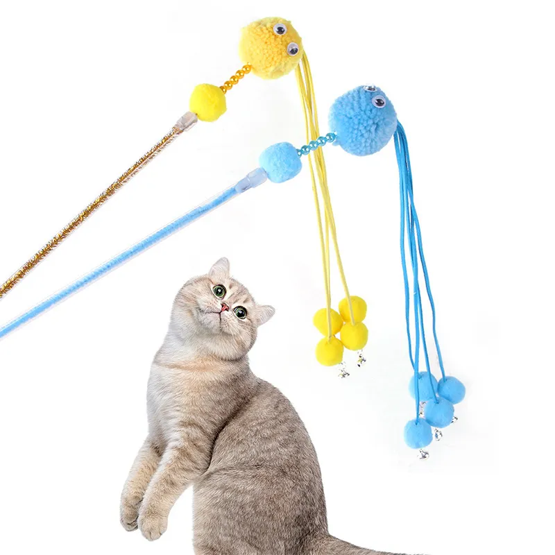 Peluche palla divertente gatto bastone giocattolo simpatico gattino interattivo nappa campana palle giocattoli per gatti gioco da masticare asta di addestramento accessori per gatti
