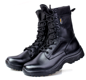 Bottes en cuir noir pour hommes, série TST0302, version été et version polaire hiver, chaussures tactiques de combat - Product Image 3