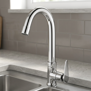 Robinet de cuisine flexible en alliage de zinc, finition chromée, col de cygne, pour eau froide, avec bec long et pivotant, pour évier utilitaire - Product Image 3