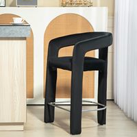Chaise de tabouret de bar en velours haut pour comptoir de cuisine moderne avec repose-pieds en métal à dossier ouvert et rembourré à 3 pieds