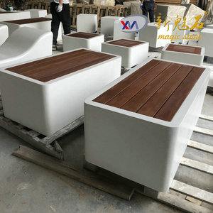 Nouvelle banc de jardin rectangulaire en béton avec plateau en bois, style pierre magique, pour l'aménagement paysager - Product Image 1