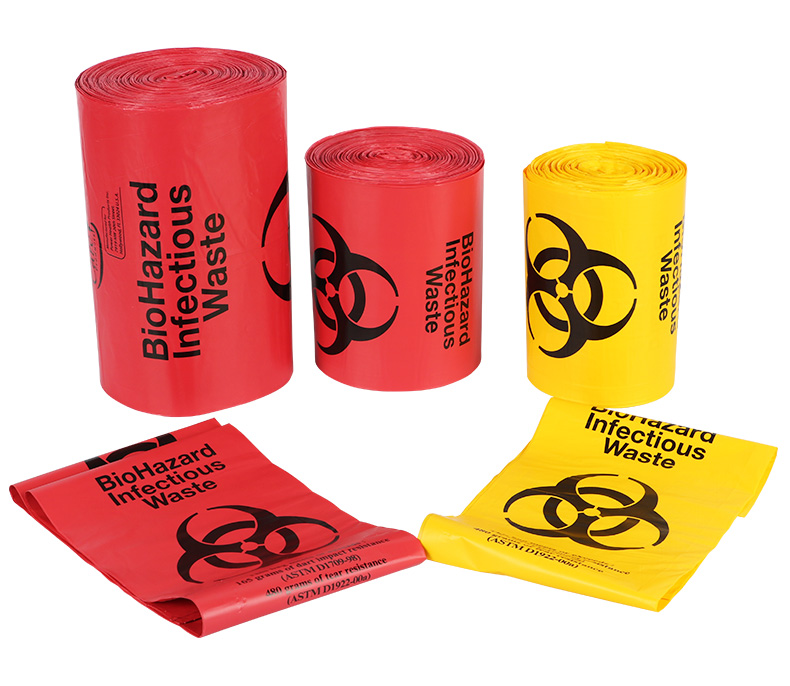 Red HDPE LDPE disposable bio medical waste bags biohazard bags for hospital