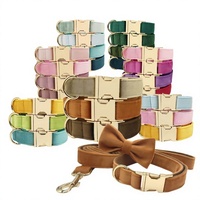 Ensemble collier et laisse pour chat et chien, 36 couleurs unies, élégant, doux, confortable, réglable, avec nœud papillon détachable et boucle en métal