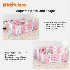 <span class=keywords><strong>Corralito</strong></span> para Niños, Diseño de Castillo con Puerta y Base de Fijación, Fácil de Montar, Plegable, Plástico Ecológico, Verde/Rosa/Gris - Product Image 4