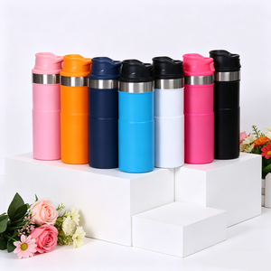 Bouteille d'eau sport isolée à double paroi avec logo personnalisé, design à large ouverture, portable, 500 ml, avec gâchette, pour café et voyage - Product Image 5