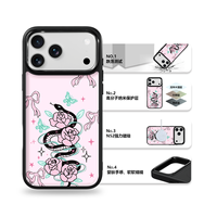 Coque de téléphone AG Feeling Black Edge avec motif serpent rose doré pour iPhone 17, 17 Pro Max, 16 Pro, 15 – Coque magnétique