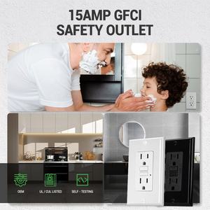 American Standard Safety 15A GFCI TR Plug Socket US Standard Wall Mounted Single GFCI Receptacle 15A 125V With Plate - Product Image 2