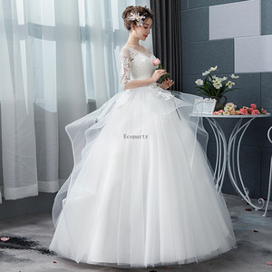 Robes de Mariée <span class=keywords><strong>Femme</strong></span> Coupe Princesse Modernes avec Appliques en Dentelle, Charmantes Robes de Mariée Col en V à Manches Longues, Vestidos de Novia - Product Image 4