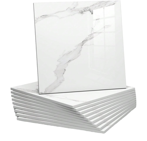 Carreaux de sol en porcelaine brillante antidérapants en marbre blanc 60x60cm, utilisation moderne pour hôtels et villas, imitation de texture de pierre pour salle de bain intérieure - Product Image 1