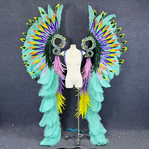 Alas de Samba de Plumas de Avestruz Verde Menta Grandes y Impactantes, Accesorio de Disfraz para Baile, Desfiles y Festivales - Product Image 4
