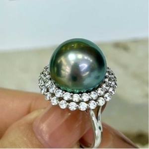 แหวนมุกดำตาฮิติระดับไฮเอนด์พร้อมเงิน S925 ขนาด 14-15 มม. พร้อมกล่องของขวัญสำหรับเดินทาง - Product Image 2